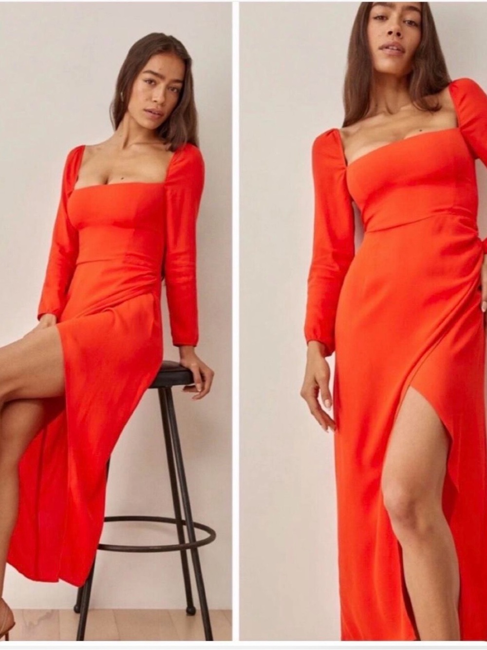 Reformation Hilda- Long-Sleeve Square-Neck Dress